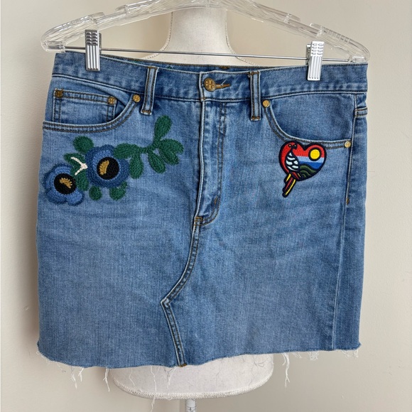 Tory Burch Blue Denim Mini Skirt with Embroidery Size 6